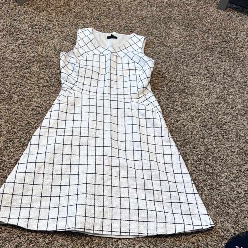 J. Crew White and Black A-Line Midi Dress